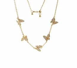2021 Fashion Exquisite Diamond Four Leaf Clover Butterfly Pendant Crystals Clavicle Chain Necklace 18K Gold for Van WomenGirls We9922720