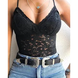 Camis 2021 Summer v Neck Hollow Out Spaghetti Bess Black Lace Women Cami Top Sexy Sexy Randeveles