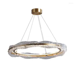 Pendant Lamps Water Corrugated Glass Simple Chandelier Modern Light Luxury Bedroom Dining Living Room High-end Led Round