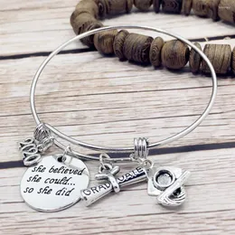 Charm Bracelets 1PC Stainless Steel Women 2023 Graduate-She Believed Adjustable Bracelet Graduation Jewelry Bangle Mother Gifts