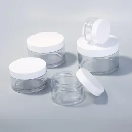Przezroczysty plastikowy słoik butelki z białą pokrywką 30G 50G 100G 150G 200G kosmetyczny pojemnik na maskę błotną krem ​​fabryczny