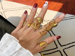 Hollow AZ Letter Gold Color Metal Adjustable Opening Ring Initials Name Alphabet Female Party Chunky Wide Trendy Jewelry T5986835852