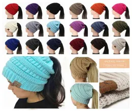 CC Ponytail Beanie Hat 29 Colors Women Crochet Knit Cap Winter Skullies Beanies Warm Caps Female Knitted Stylish Hats 30pcs5677908