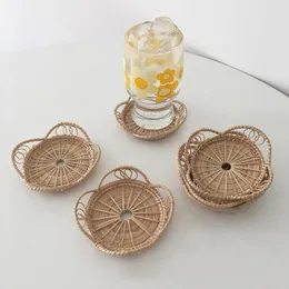 Tovagliette per bevande Tazza da caffè Sottobicchieri da pranzo Tovaglietta in rattan Tappetino per piattino intrecciato a mano Antiscivolo Vaso di girasole Accessori per decorazioni