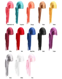 Unisex Long Silk Satin Breathable Turban Hat Wigs Doo Durag Biker Headwrap Chemo Cap Pirate Hat Men Hair Accessories Styling tool 6905560