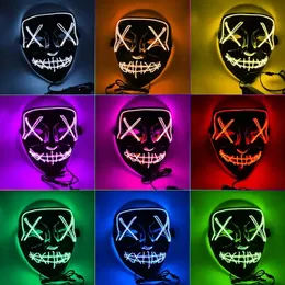 Máscaras de terror Halloween LED Máscara brilhante v Purge Costume DJ Festas Light up Máscaras brilham em escuro 10 cores