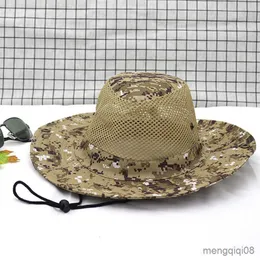 Cappelli a tesa larga New Tactical Camouflage Men Bucket Hat Sole traspirante Maschio Pieghevole Outdoor Jungle Camping Fishing Cap R230607