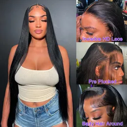 HD Lace Frontal Wig Straight Transparent 360 13x6 Lace Front Wigs PrePlucked Bone Straight Hair Human Wigs For Women