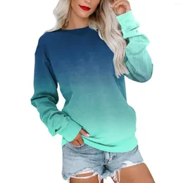 Roupas de ginástica Moda de outono para mulheres Femininas Estampa gradiente Moletom casual gola redonda Suéter longo júnior Crop com capuz 5x