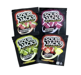 Sour Jacks упаковывать пакеты конфеты 600 мг оригинальный зеленый яблочный арбуз Wildberry Sours Power Power Mylar заповедуемые пищевые продукты пустые pa9807428