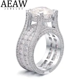 Alianças de casamento AEAW 7CTW D Forma redonda 18K AU750 Anel de ouro branco Aprovado no teste de diamante Jóias de alta qualidade Festa 230607