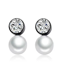 Whole Diamond Pearl Earrings Zircon CZ Diamond Imitate Pearl Stud Earrings For Women Jewelry brincos boucle d039oreille E5504849