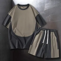 Men's Tracksuits 2023 Summer Men Fashion Clothing Patchwork 2 Piece Sets Streetwear Hip Hop Casual Clothes Shorts Set Shirts