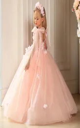 Sequined Sparkly Flower Girl Dresses Ball Gown Sheer Neck Tulle Lilttle Kids Birthday Pageant Weddding Gowns6026585