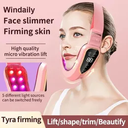 Doppelkinn-V-Gesichtsform-Wangenlift-Gürtelmaschine, LED-Photonentherapie, Gesichtsschlankheits-Vibrationsmassagegerät, V-Line-Up-Facelifting