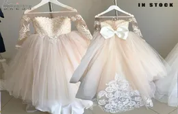 New Bow Lace Ball Gown Flower Girl Dresses For Wedding Sweet Long Sleeve Soft Tulle Girls Princess Communion Dresses FS97804170411