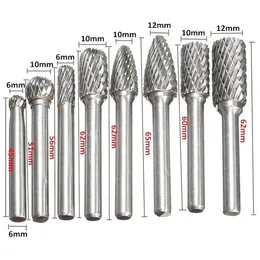 Dosya 8 PCS/SET 6MM12mm Tungsten Karbür Burr Bit CNC Gravür 1/4 "Döner Kesici Dosyaları Sıcak Satış