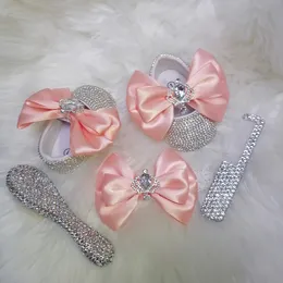 First Walkers Handmade Bow Hairband Rhinestones Baby Girl Spring Autumn Shoes Warm Boots First Walker Sparkle Bling Crystal Princess Shower 230606