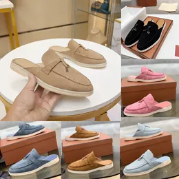 LP 스웨이드 로퍼 브랜드 해변 서머 워크 이탈리아 슬리퍼 여성 패션 플랫 신발 2023 슬리퍼 디자이너 샌들 여성 슬라이드 신발