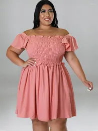 Plus Size Dresses Pink Casual Short Sleeve High Waist Sexy Mini Evening Cocktail Event Party 3XL 4XL A Line Gowns For Women