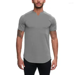 Erkekler A1877 Nieuwe Aangekomen Mens Rahat V-Havallar Korte Mouwen T-Shirt İnce Fit Mannen Skinny Zomer Tshirt Camisetas