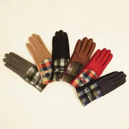 6Styles Plaid suede Gloves Women Cycling Mittens Winter Autumn Check Warmer Outdoor Drive Warm Mittens Grid finger Gloves 2pcslot1944296