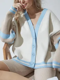 Свитера вязаные шерстяные кардиганы с v-образным вырезом, женский свитер большого размера в контрастную полоску, повседневные кардиганы, осень-зима, женский джемпер с длинными рукавами