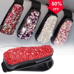 New Car Rhinestone Crystal Glasses Clip Car Sun Visor Mount Sunglasses Clip Holder Fastener Auto Interior Decoration Accessories