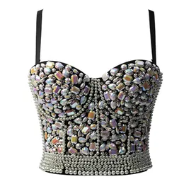 Tanks Reggiseno push-up con strass colorati da donna Bustier con perline con ferretto Canotta Sexy Punk Party Clubwear Corsetto Crop Top