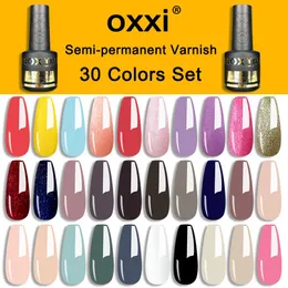 Kits oxxi 30 färger semipermanent lack set 8 ml nagelkonst gel nagellack varm försäljning uv led hybrid emalj kit manciure gellak parti