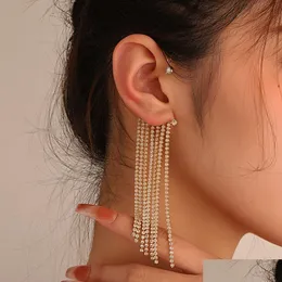Ear Cuff Sier Gold Plated Clip On Tassel Earring Cuffs Long Earrings Clips Without Piercing For Women Girls Bling Rhinestone Crystal Dhtf7