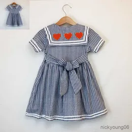 Kız Elbiseleri Kızların Yaz Çocukları Giyim Giyim Donanma Yaka Stili Kayışları Bel Elbise Öğrenciler Bebek Çocuk Kıyafetleri R230607