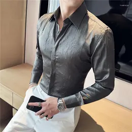 Camisas casuais masculinas 2023 verão gelo seda fina camisa masculina manga longa impressão de luxo fino moda social festa smoking blusa roupas