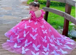 Lovely Butterfly Ball Gown Girls Pageant Dresses Jewel Backless Sweep Train Appliques Child Birthday Party Gowns Flower Girl Dress2559541