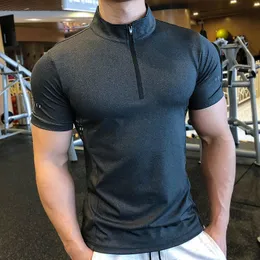 T-shirt da uomo T-shirt sportiva attillata da uomo manica corta palestra abbigliamento da corsa fitness compressione abbigliamento sportivo pullover con zip escursionismo felpa Rashgard 230607