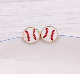 16mm Embroidery Baseball Stud Earrings Cheetah Animal Print Hairy Genuine Leather Studs for Women Gold Softball Earrings Sports Je2440396