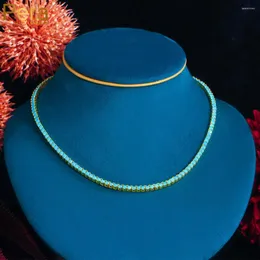 Łańcuchy eleganckie jasnoniebieskie 3 mm okrągły sześcien cyrkon łańcuch tenisowy