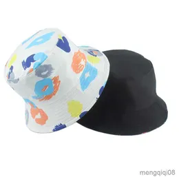 ワイドブリム帽子新しい落書きリッププリントストリートウェアヒップホップキャップ女性用男性用夏の日焼けバケツリバーシブルフィッシャーマンハットR230607