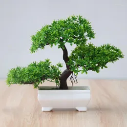 Dekorativa blommor konstgjorda växter krukutgrön tall bonsai träd gräs pot prydnad falsk för hembord trädgård bröllop fest dekoration