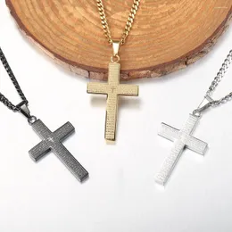 Anhänger Halsketten Kreuz Halskette Für Männer Frauen Jesus Christus Charme Gold Farbe Schwarz Silber Kubanische Kette Religion Schmuck