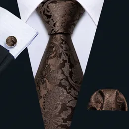 Neck Ties Mens Wedding Tie Brown Floral Silk Hanky Set BarryWang Jacquard Woven Fashion Designer 9cm For Men Party FA5507 230605