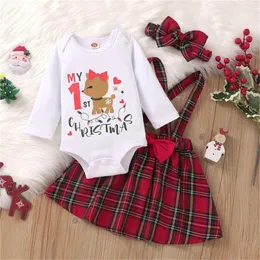 Clothing Sets Ly Born Woman Toddler Kids Girls Infant Chiristmas Letters Deer Prints Flare Long Sleeves Romper Girl Baby Blanket Bow