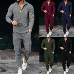 Men's Tracksuits Sport Suit Men 2-piece Sweatershirt Pants Long Sleeve T Shirt Casual Pant Tracksuit Zipped Stand-up Collar Sets