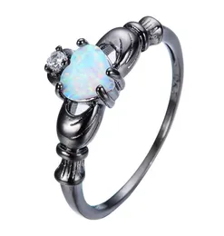 Black Gold Irish Claddagh Friendship Love Ring with Opal Heart Silver Fashion Jewelry Wedding Diamond Ring Women Fashion4188180