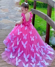 Lovely Butterfly Ball Gown Girls Pageant Dresses Jewel Backless Sweep Train Appliques Child Birthday Party Gowns Flower Girl Dress9315756