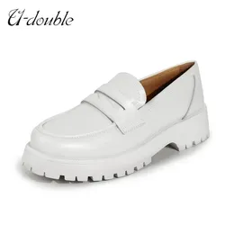 U-Double Spring Shoes Women British Style 2022 Ny tjocks-solad college stil Casual loafers äkta läder modeskor flickor flickor