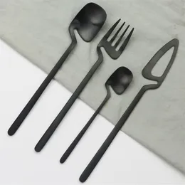 Matte Black Cutlery Set 18 10 Stainless Steel Dinner Tableware Flatware Set Knife Fork Spoon Dinnerware Party Silverware256e