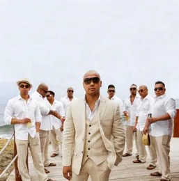 Custom Made Linen Summer Beach Wedding Groom Tuxedo Slim Fit Men Suits Handsome Man Blazers 3 Pieces Jacket Pants Vest Grooms7696076