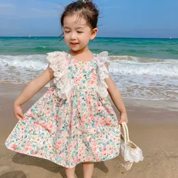Девушка платья летние для девочек платье для петуши для шва в рукаве с цветочной принцессой детская детская одежда для девочек