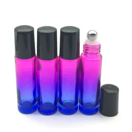 1pcs 10ml Gradient Red-blue Roll On Glass Bottle Empty Fragrance Perfume Essential Oil 10cc Roller Vial Black Plastic Cap 05LH